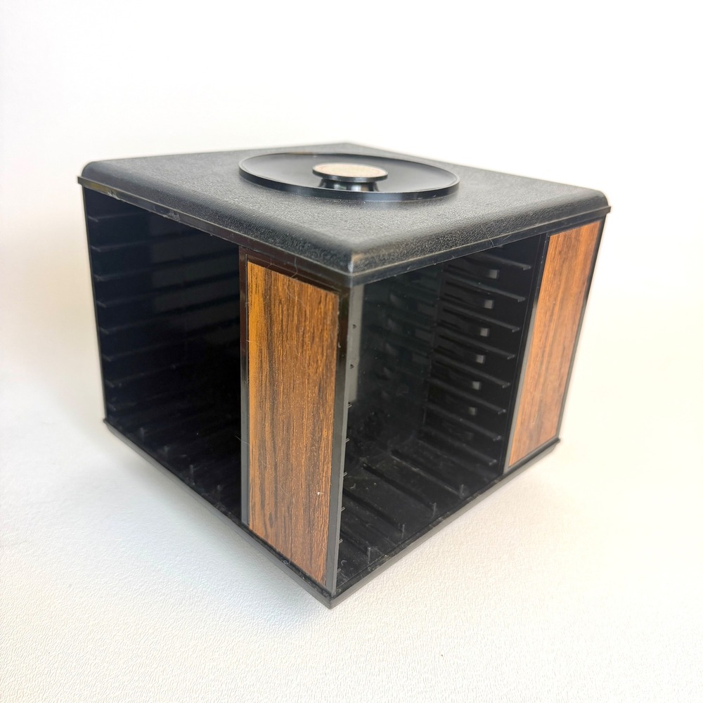 Vintage Cassette Tape Storage Carousel Organizer Faux Wood Grain 70s 80s
